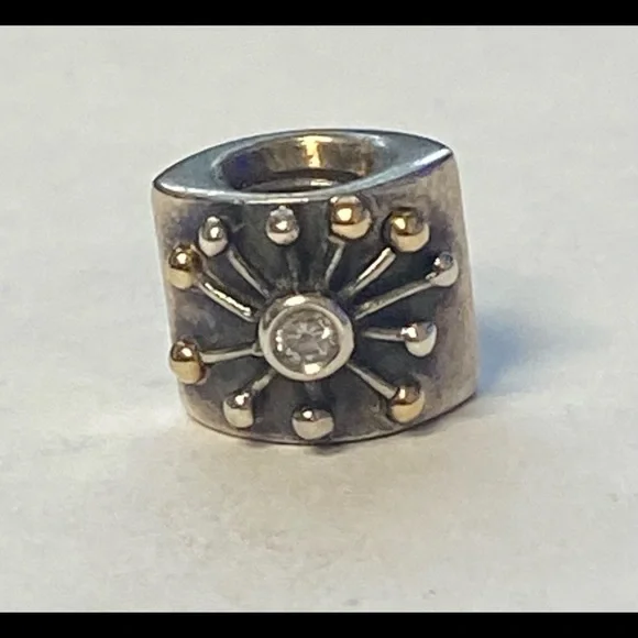 PANDORA DESERT STAR CHARM TWO TONE BEAD: SILVER WITH 14K GOLD #790188CZ - Picture 10 of 10